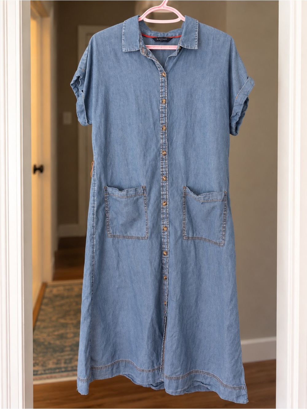 Denver Hayes Light Blue Denim Button-Front Midi Dress